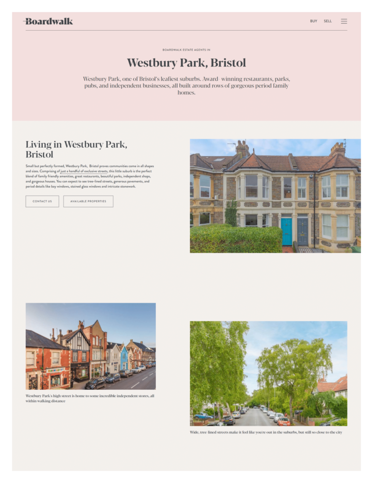 Screenshot of Boardwalk's 'Westbury Park' website page.