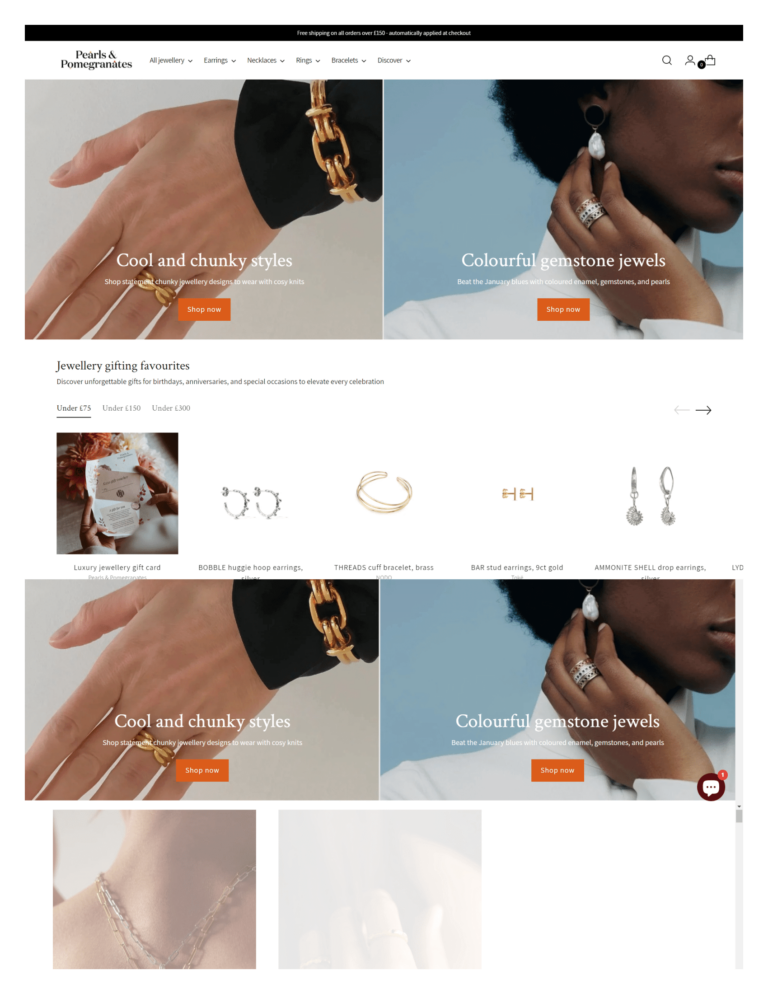 Screenshot of Pearls + Pomegranate website