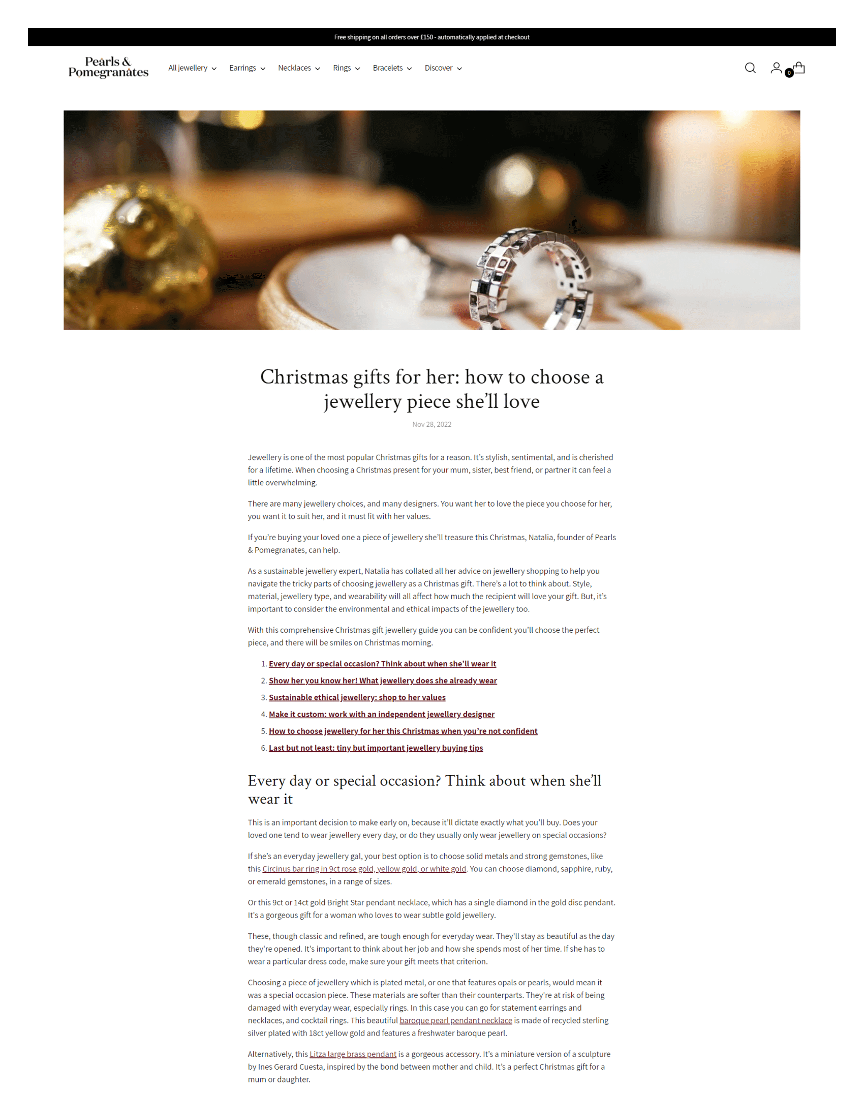 Screenshot of Pearls + Pomegranate website